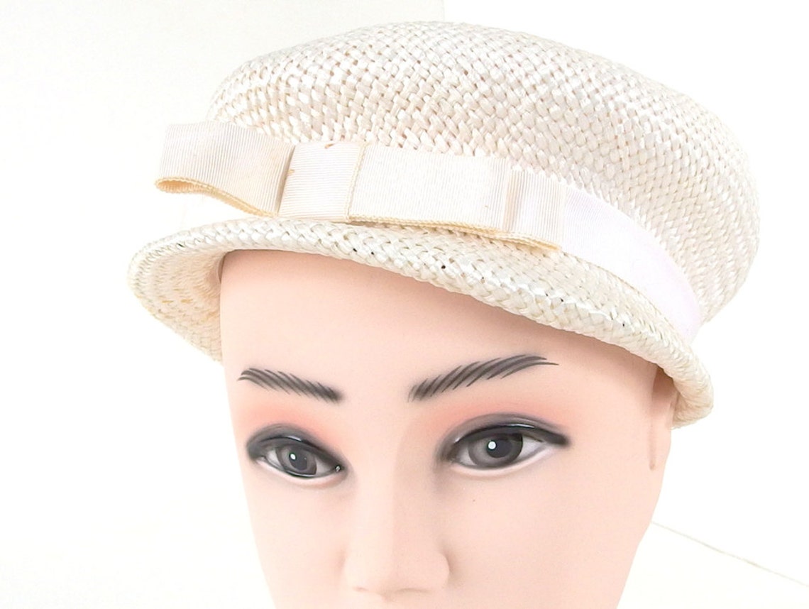 Vintage 1960's White Straw Newsboy Hat Etsy