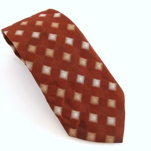Vintage 1970&#39;s Wide Tie - Rust and White Square Geometric Wembley Tie