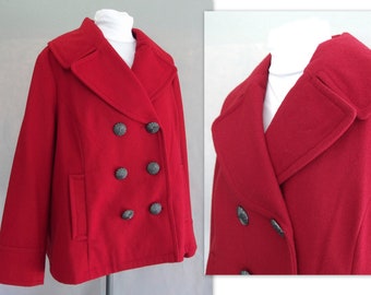 Red Swing Coat, Vintage Short Wool Jacket, Fits Size 16, Large
