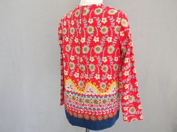 Red / Blue Blouse, Vintage 1970's Folk Inspired B… - image 8