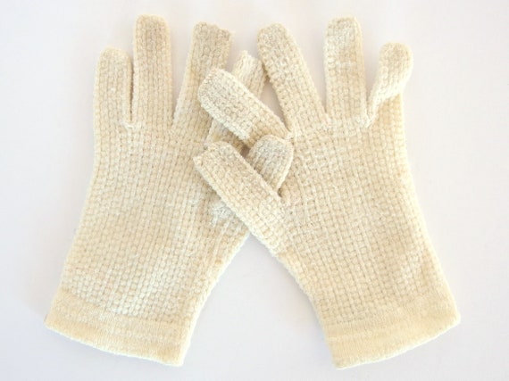 Off White Vintage Girls' Knit Winter Dress Gloves - image 1