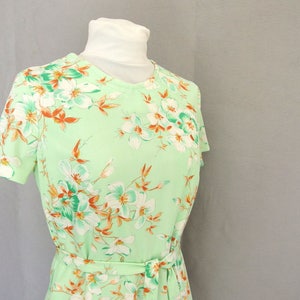 Vintage 1970's Mint Green Floral Dress and Jacket, Fits Size 6 to 8, Small image 2