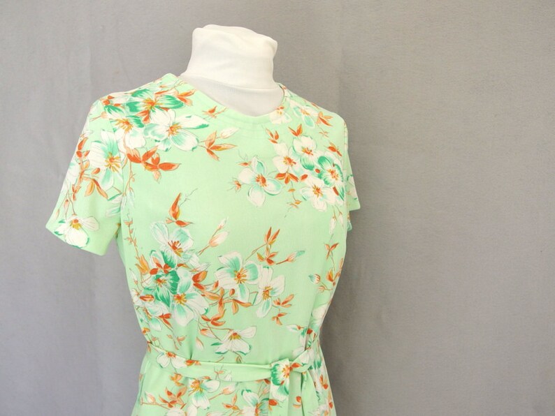 Vintage 1970's Mint Green Floral Dress and Jacket, Fits Size 6 to 8, Small image 2