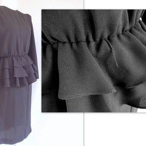Little Black Dress Vintage 1980's Two Piece Ruffled Peplum Dress, Fits Size 6, Small image 1