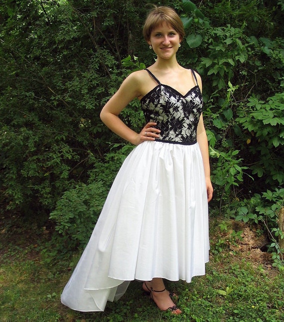 Upcycled High Low Dress Black and White Cocktail Party Dress Fits