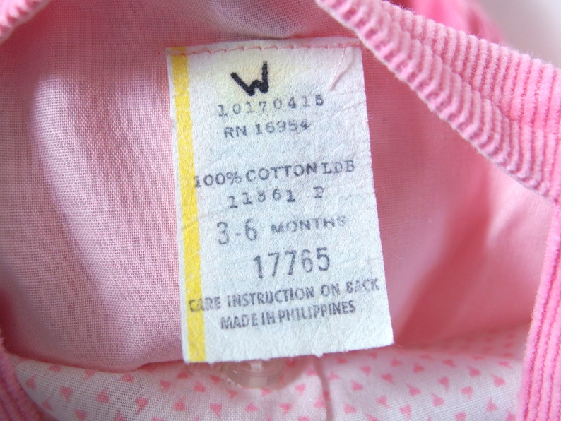 Size 3-6 Mos. Vintage 1980/'s Corduroy Bibs Pink Baby Togs Overalls for Girls with Coordinating Shirt