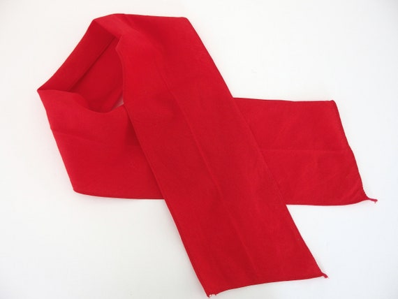 Narrow Red Cotton Scarf,  Vintage Neck Tie, Sash … - image 2