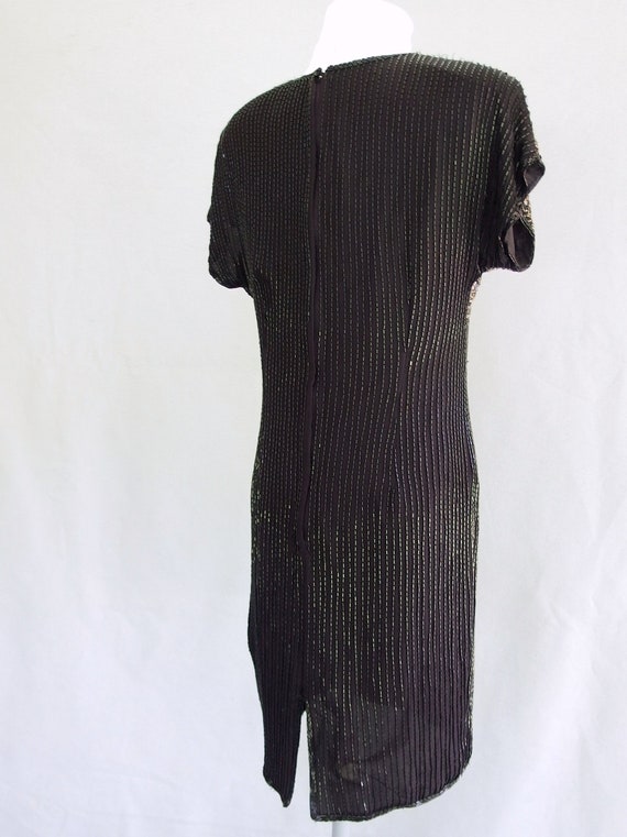 Black Party Dress - Vintage 1980's Beaded Disco D… - image 7