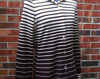 Mod 1970's Brown Ombre Vintage Striped Knit Shirt, Fits Size 12, Medium L08-57