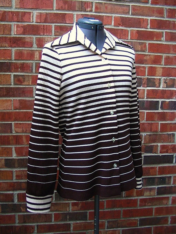 Vintage 1970's Brown Ombre Striped Knit Shirt, Fit