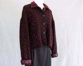 Red and Black Swing Jacket, Vintage 1980s Drop Shoulder Jacket, Beaded Cuffs, Fits Size 6 - 20, Small, Medium, Large, XL, One Size Fits All