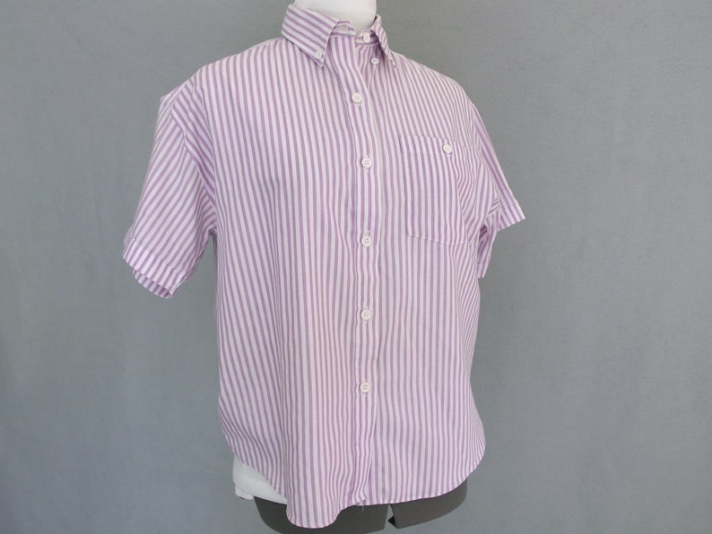 Fits Size 10-12 Purple Striped Blouse Vintage 1980/'s Button Down Shirt Medium