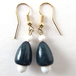 Vintage Dark Blue Gray and White Dangle Teardrop Earrings image 1