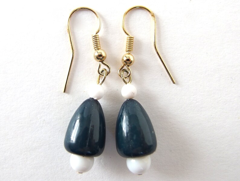 Vintage Dark Blue Gray and White Dangle Teardrop Earrings image 1