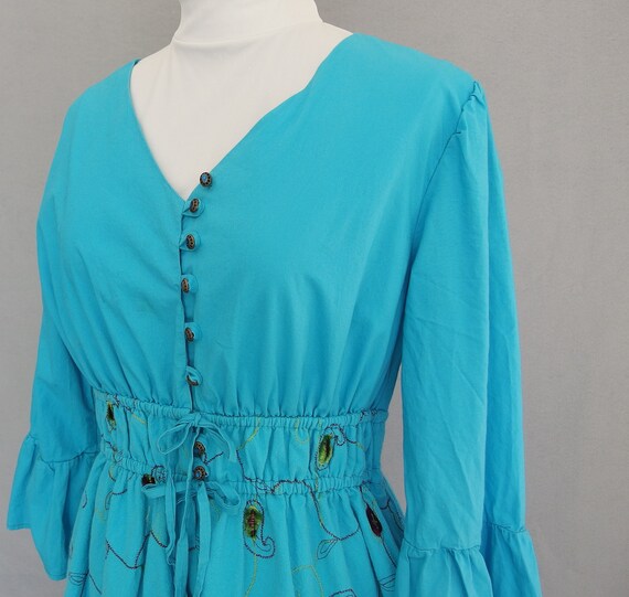 Boho Gypsy Dress, Vintage Turquoise Handmade Peas… - image 4