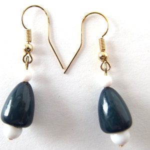 Vintage Dark Blue Gray and White Dangle Teardrop Earrings image 2