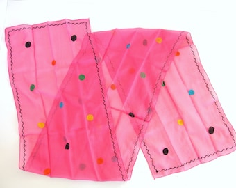 Vintage Polka Dots on Bright Pink, Long Chiffon Scarf, 66 x 13 Inches