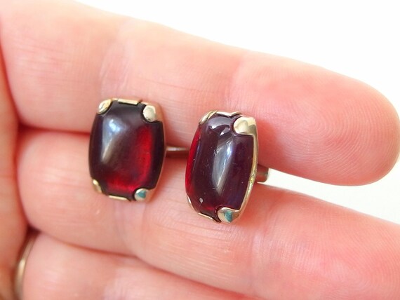 Red Cuff Links, Vintage 1940's Swank Lucite Goldt… - image 6