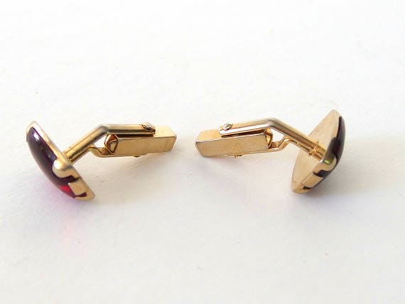 Red Cuff Links, Vintage 1940's Swank Lucite Goldt… - image 4