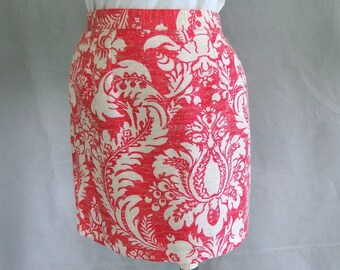 Red and White Skirt, Vintage Hawaiian Flax Skirt, Fits Size 8 to 10, Small to Medium