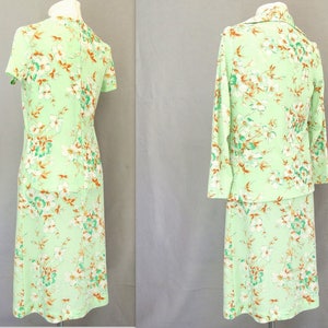 Vintage 1970's Mint Green Floral Dress and Jacket, Fits Size 6 to 8, Small image 3