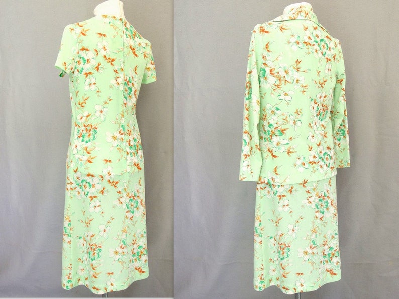Small Vintage 1970/'s Mint Green Floral Dress and Jacket Modern Size 6 to 8
