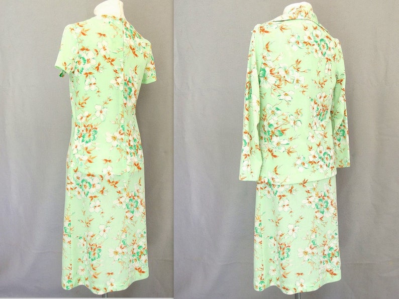 Vintage 1970's Mint Green Floral Dress and Jacket, Fits Size 6 to 8, Small image 3