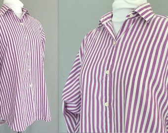 Purple Striped Shirt, Vintage 1980's Top, Fits Size 8, Extra Small