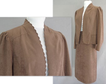 Brown Velour Suit, Vintage 1970's Jacket and Skirt by Marty Gutmacher, Fits Size 8, Small