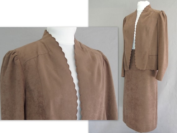 Brown Velour Suit, Vintage 1970's Jacket and Skir… - image 1