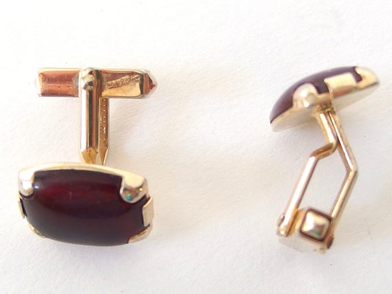 Red Cuff Links, Vintage 1940's Swank Lucite Goldt… - image 3