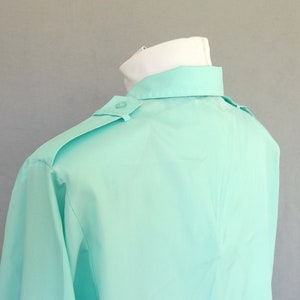 Rolled Sleeve Blouse, Vintage 1980's Silky Aqua Military Inspired Shirt, Fits Size 10 Medium image 7