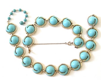 Coro Thermoset Necklace and Bracelet, Round Dome Turquoise Vintage 1980's Demi Parure Jewelry