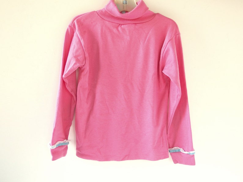 Vintage 1990's Pink Turtleneck, Girl's Appliqued Long Sleeved Knit Shirt from Health Tex, Size 6 image 4