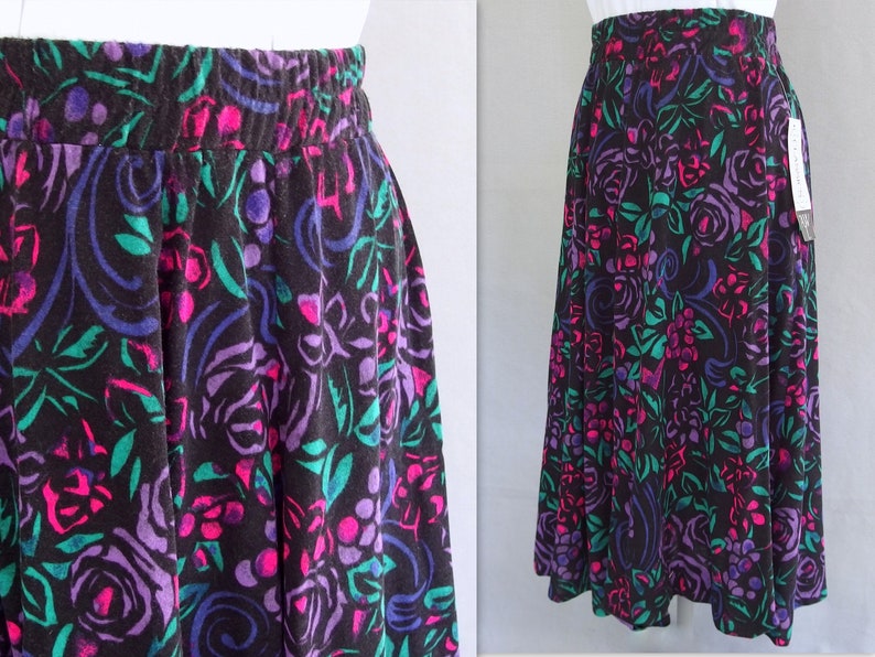 Black 1980's Skirt Vintage Bright Floral Print Tshirt | Etsy