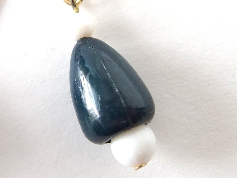 Vintage Dark Blue Gray and White Dangle Teardrop Earrings image 3