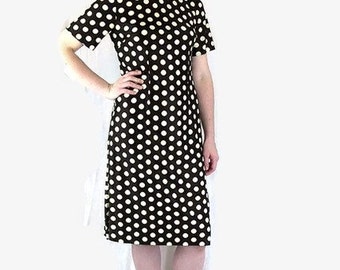 Vintage 1970s Brown Polka Dot Dress, Fits Size 10, Medium