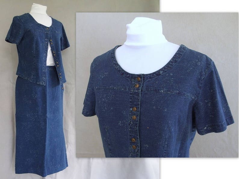 Medium Vintage 1990/'s Linen Cotton Denim Skirt and Top Modern Size 8-10