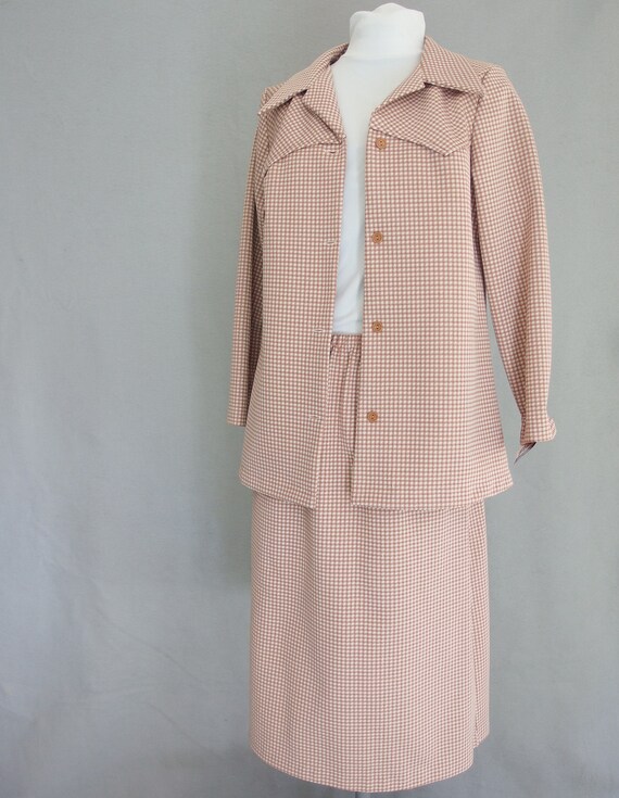 Brown Gingham Doubleknit Suit, NWT Vintage 1970's… - image 4