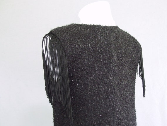 Black Fringe Dress, Vintage 1980's Flapper Style … - image 8