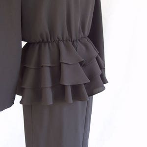 Little Black Dress Vintage 1980's Two Piece Ruffled Peplum Dress, Fits Size 6, Small image 4