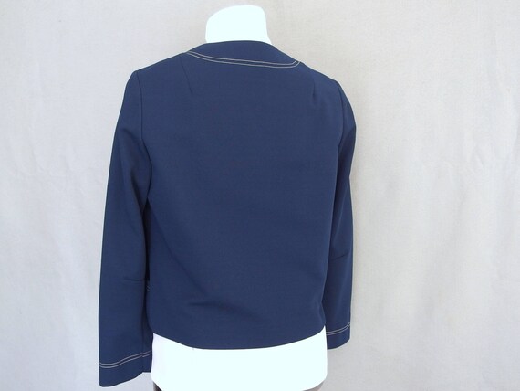 Blue Cropped Jacket, Vintage 1970's Navy Polyeste… - image 5