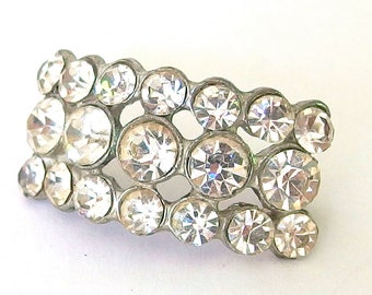 Rhinestone Scarf Clip, Vintage Arched Pin with Round Cut Clear Stones