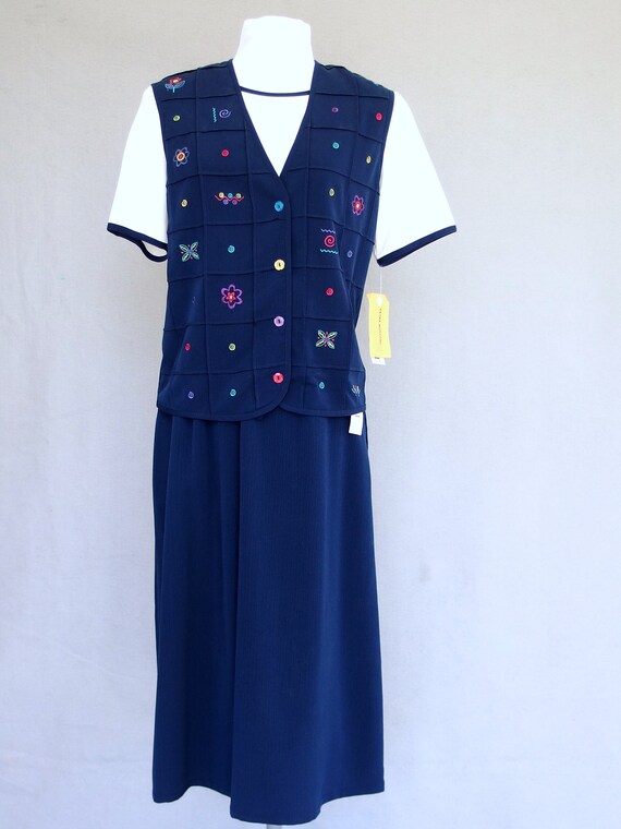 Navy Koret Outfit, Vintage Skirt and Top, NWT, Sm… - image 3