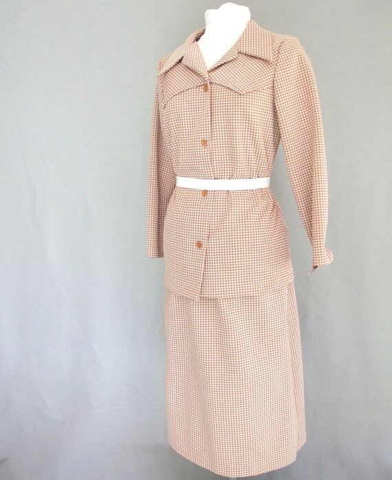 Brown Gingham Doubleknit Suit, NWT Vintage 1970's… - image 2