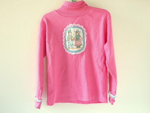 Vintage 1990's Pink Turtleneck, Girl's Appliqued … - image 1