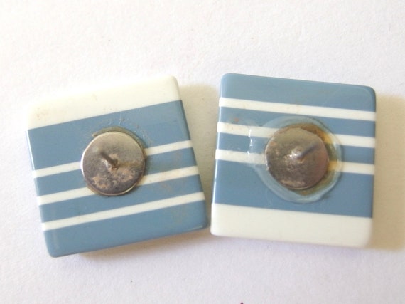 Blue 1980's Earrings, Pierced Post Square Jewelry - image 3