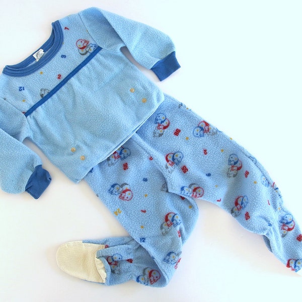 Toddlers Boy's Two Piece Fleece Pajamas, Vintage 1980's Boys Blue Pants and Top Sleepwear, Size 2 Years