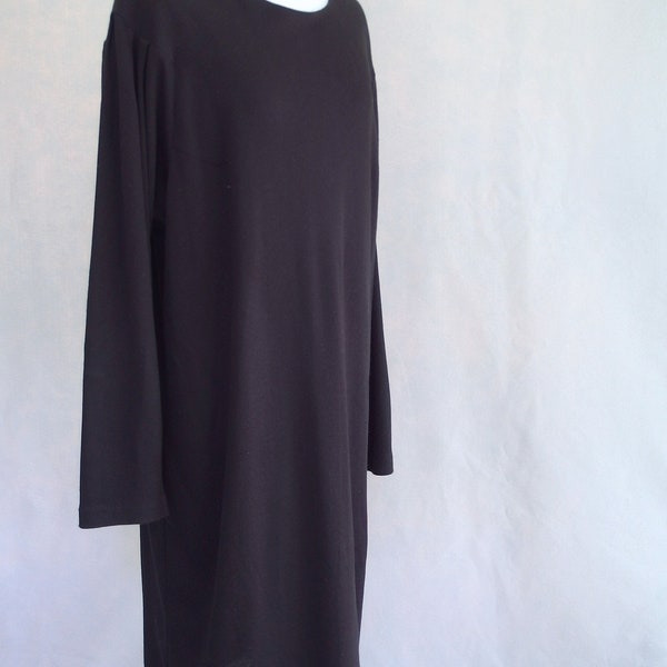 Black Knit Dress, Vintage 1980's Long Sleeve Dress, Fits Size 16, Large