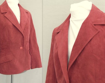 Rust Ultrasuede Blazer, Vintage Faux Suede Light Brick Red Jacket by Gino Rossi for Wilson, Fits Size 10 to 12, Medium